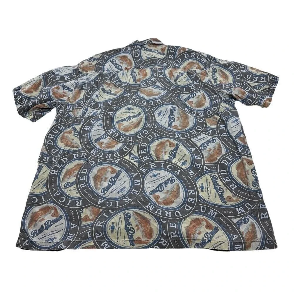 Vintage Columbia Red Drum Beer Short Sleeve Button Up‎ Shirt Large Men Fishing - Picture 2 of 8